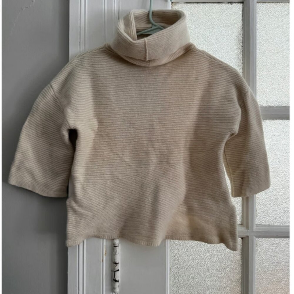 Lewit Wool Cashmere Turtleneck Sweater XS Cropped Ribbed Cream Luxury Soft